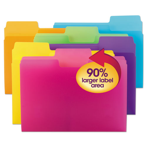 Top Tab Poly Colored File Folders, 1/3-Cut Tabs, Letter Size, Assorted, 18/Pack