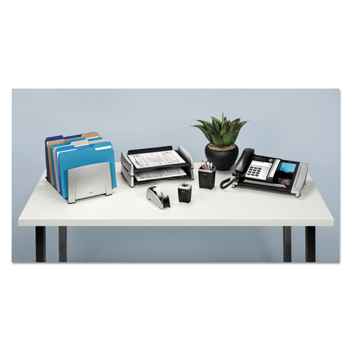 Office Suites Desktop Tape Dispenser, Heavy Base, 1" Core, Plastic, Black/Silver