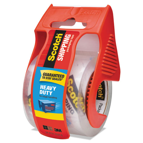 Image of 3850 Heavy-Duty Packaging Tape with Dispenser, 1.5" Core, 1.88" x 66.66 ft, Clear