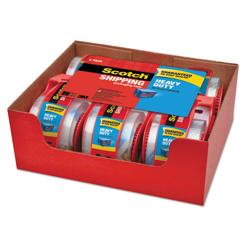 Image of 3850 Heavy-Duty Packaging Tape with Dispenser, 1.5" Core, 1.88" x 66.66 ft, Clear, 6/Pack