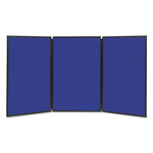 Image of Quartet® Show-It! Display System, Three-Panel Display, 72 X 36, Blue/Gray Surface, Black Pvc Frame