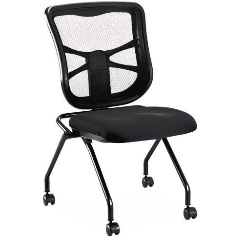 Alera Elusion Mesh Nesting Chairs, Supports Up to 275 lb, 18.1" Seat Height, Black Seat, Black Back, Black Base, 2/Carton