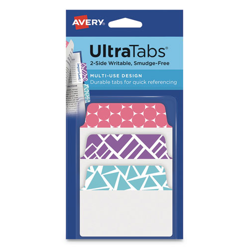 ULTRA TABS REPOSITIONABLE STANDARD TABS, 1/5-CUT TABS, ASSORTED GEOMETRIC, 2" WIDE, 24/PACK