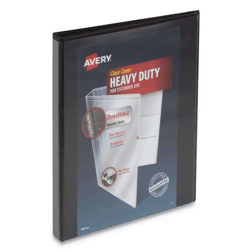 Avery® Heavy-Duty View Binder with DuraHinge and One Touch Slant Rings, 3 Rings, 0.5" Capacity, 11 x 8.5, Black