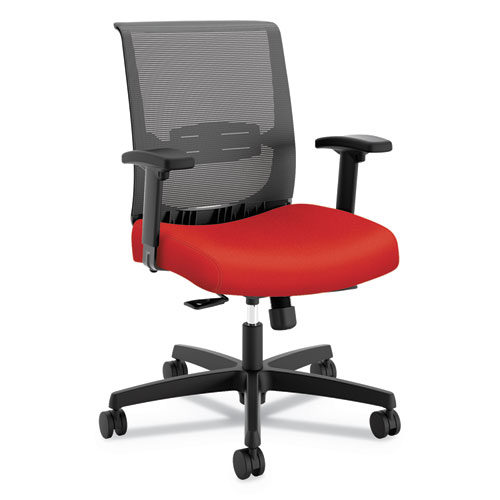 Hon® Convergence Mid-Back Task Chair, Synchro-Tilt And Seat Glide, Supports Up To 275 Lb, Red Seat, Black Back/Base