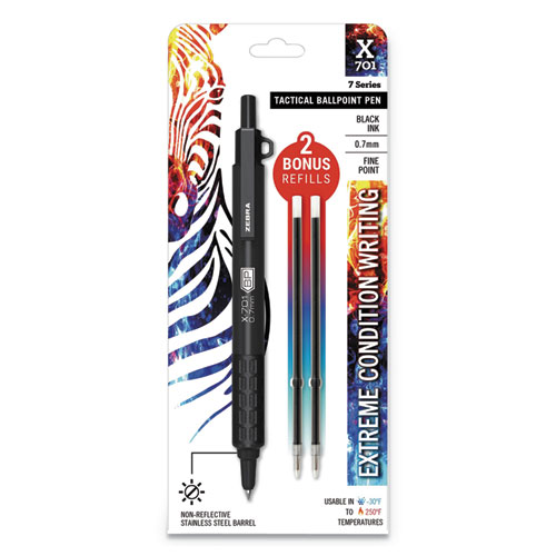Image of Zebra® X-701 Ballpoint Pen, Retractable, Fine 0.7 Mm, Black Ink, Black Barrel