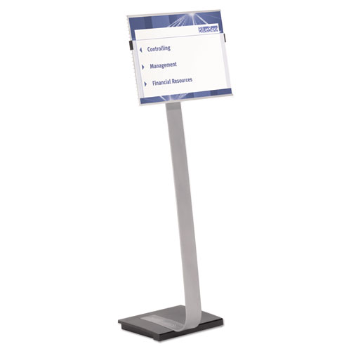Info Sign Duo Floor Stand, Tabloid-Size Inserts, 15 x 50, Clear