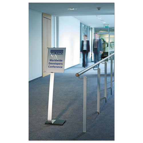 Info Sign Duo Floor Stand, Tabloid-Size Inserts, 15 x 50, Clear