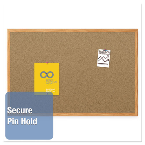 Image of Mead® Economy Cork Board With Oak Frame, 48 X 36, Tan Surface, Oak Fiberboard Frame