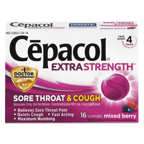 Extra Strength Sore Throat and Cough Lozenges, Mixed Berry, 16