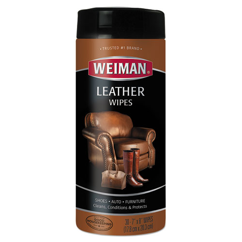 Weiman® Leather Wipes, 1-Ply, 7 X 8, White, 30/Canister, 4 Canisters/Carton