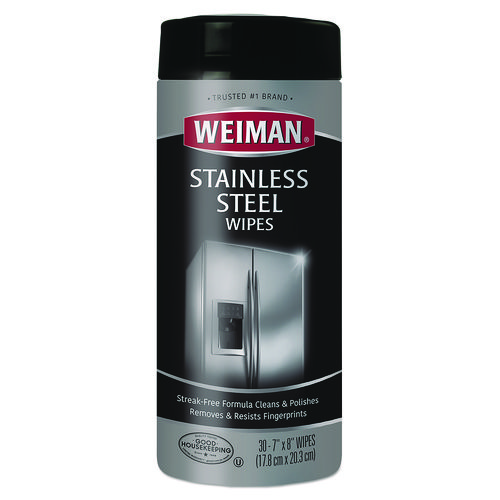 Weiman® Stainless Steel Wipes, 1-Ply, 7 X 8, White, 30/Canister