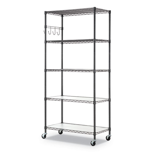 Image of 5-Shelf Wire Shelving Kit with Casters and Shelf Liners, 36w x 18d x 72h, Black Anthracite