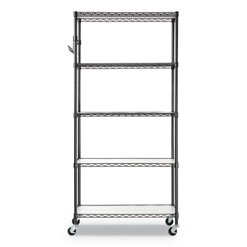 Image of 5-Shelf Wire Shelving Kit with Casters and Shelf Liners, 36w x 18d x 72h, Black Anthracite