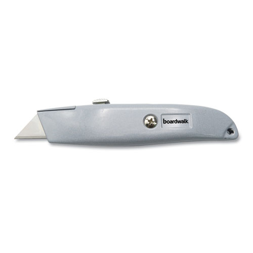 Boardwalk® Retractable Metal Utility Knife, Retractable, 6 Die