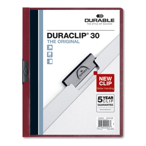 Durable® Duraclip Report Cover, Clip Fastener, 8.5 X 11, Clear/Maroon, 25/Box