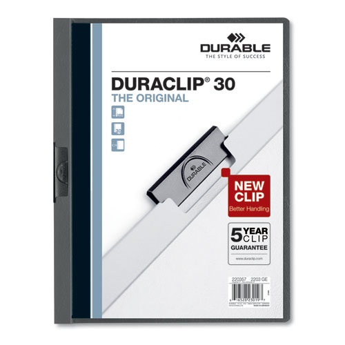 VINYL DURACLIP REPORT COVER, LETTER, HOLDS 30 PAGES, CLEAR/GRAPHITE, 25/BOX