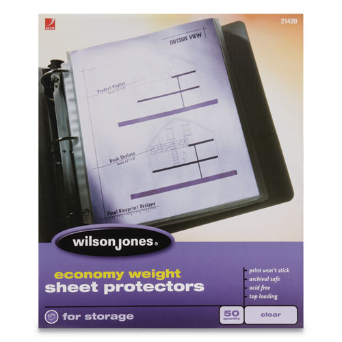 Wilson Jones® Economy Weight Top-Loading Sheet Protectors, Letter, 50/Box