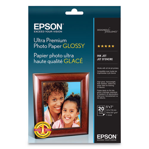 Ultra Premium Photo Paper Glossy, 11.8 mil, 5 x 7, Glossy White, 20/Pack
