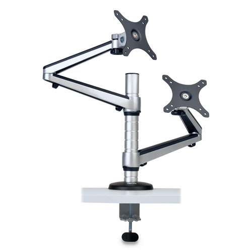 DUAL MONITOR MOUNT, FOR 13" TO 27" MONITORS, 360 ROTATION, +80/-90 TILT, 180 PAN, BLACK/SILVER, SUPPORTS 22 LBS