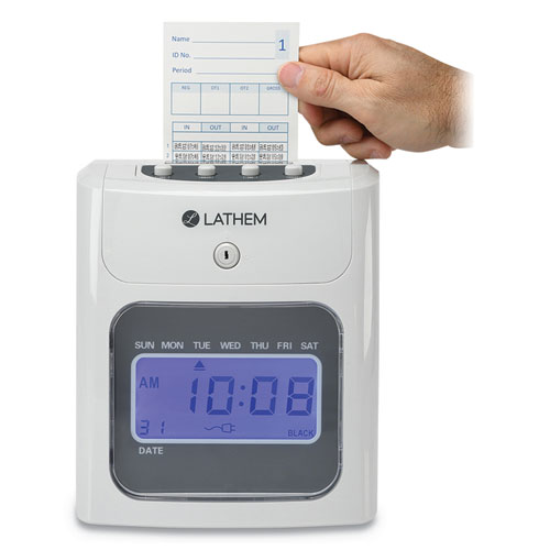 Image of Lathem® Time 400E Top-Feed Time Clock Bundle, Digital Display, White