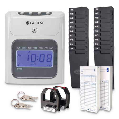 Lathem® Time 400E Top-Feed Time Clock Bundle, Digital Display, White