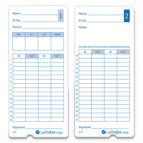Image of Lathem® Time Time Clock Cards For Lathem Time 400E, Two Sides, 3 X 7, 100/Pack