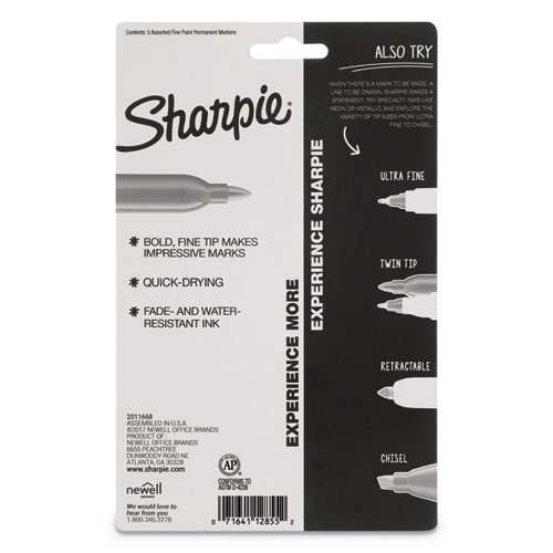  SHARPIE Permanent Markers, Fine Point, Assorted Colors, 5  Count : Office Products