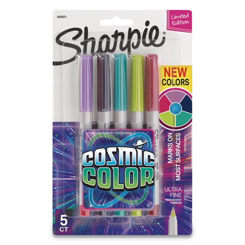 Cosmic Color Permanent Markers, Extra-Fine Needle Tip, Assorted Colors, 5/Pack