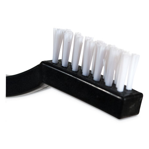 Image of Flo-Pac Utility Toothbrush Style Maintenance Brush, White Nylon Bristles, 7.25" Brush, 7" Black Polypropylene Handle