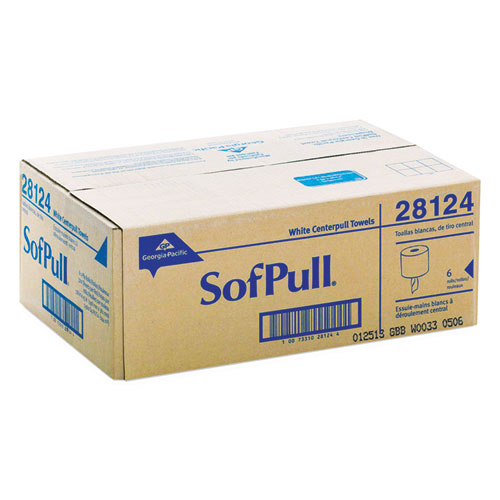 Image of SofPull Center-Pull Perforated Paper Towels, 1-Ply, 7.8 x 15, White, 320/Roll, 6 Rolls/Carton