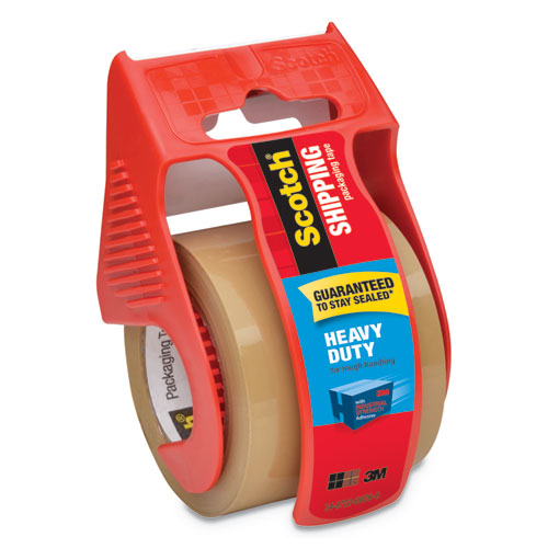 3850 HEAVY-DUTY PACKAGING TAPE WITH DISPENSER, 1.5" CORE, 1.88" X 66.66 FT, TAN