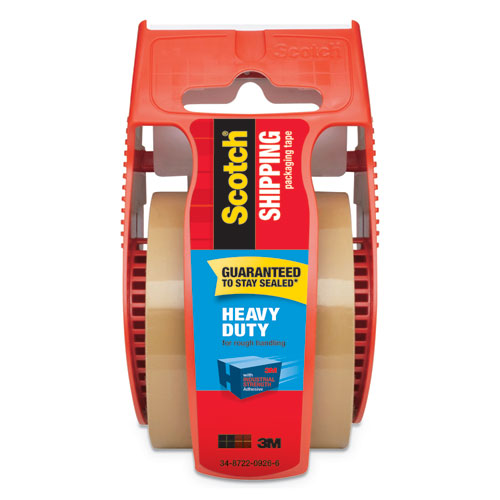 3850 Heavy-Duty Packaging Tape with Dispenser, 1.5" Core, 1.88" x 66.66 ft, Tan