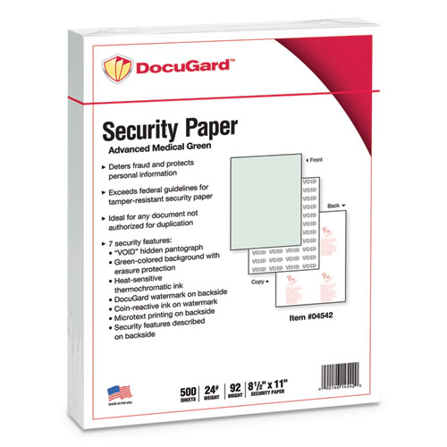 Medical Security Papers, 24lb, 8.5 x 11, Green, 500/Ream