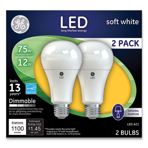LED Soft White A21 Dimmable Light Bulb, 12 W, 2/Pack