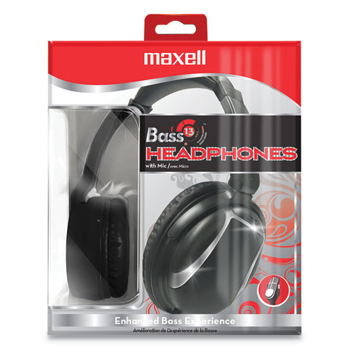 Image of Bass 13 Headphone with Mic, 4 ft Cord, Black