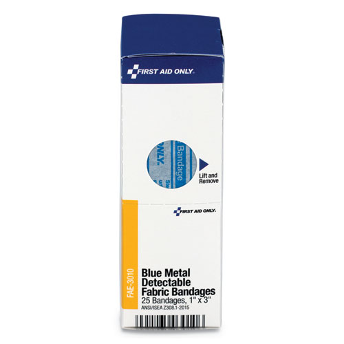 Image of First Aid Only™ Refill For Smartcompliance General Cabinet, Blue Metal Detectable Bandages,1 X 3, 25/Box