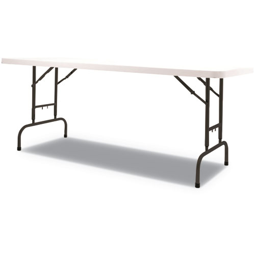 ADJUSTABLE HEIGHT PLASTIC FOLDING TABLE, 72W X 29 5/8D X 29 1/4 TO 37 1/8H, WHITE