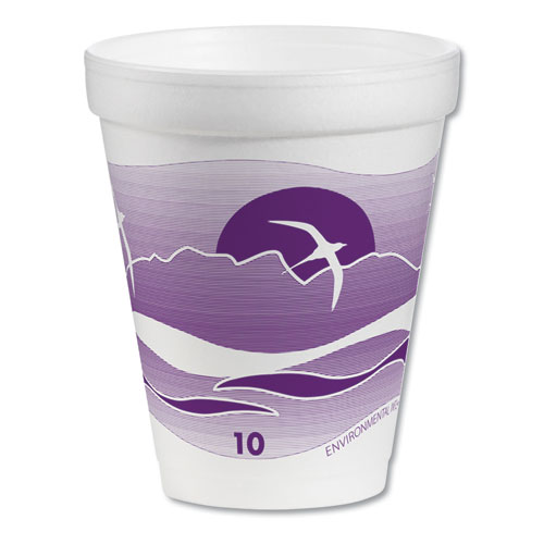 Horizon Hot/Cold Foam Drinking Cups,, 10 oz, White/Purple, 25/Bag, 40 Bags/Carton