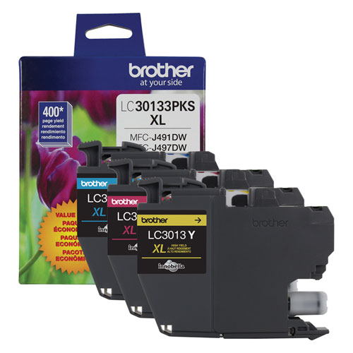 Image of Brother Lc30133Pks High-Yield Ink, 400 Page-Yield, Cyan/Magenta/Yellow