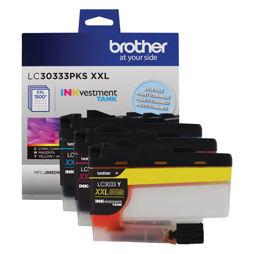 Image of Brother Lc30333Pks Inkvestment Super High-Yield Ink, 1,500 Page-Yield, Cyan/Magenta/Yellow