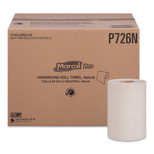 HARDWOUND ROLL PAPER TOWELS, 1-PLY, 7 7/8" X 600FT, 12 ROLLS/PACK,12 PACK/CARTON