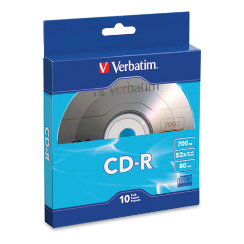 CD-R RECORDABLE DISC, 700MB, 52X, SILVER, 10/PACK