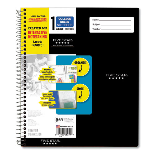 INTERACTIVE NOTEBOOK, 1 SUBJECT, MEDIUM/COLLEGE RULE, ASSORTED COVER COLORS, 11 X 8.5, 100 SHEETS