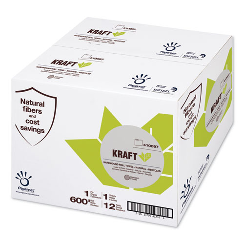 Papernet® Heavenly Soft Hardwound Paper Towel, Kraft, 1-Ply, 7.8" X 600 Ft, Brown, 12 Rolls/Carton