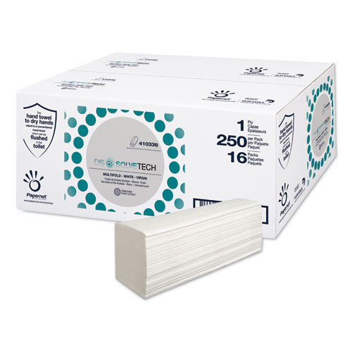Papernet® DissolveTech Paper Towel, 1-Ply, 9.49 x 8.11, White, 250/Pack, 16 Packs/Carton