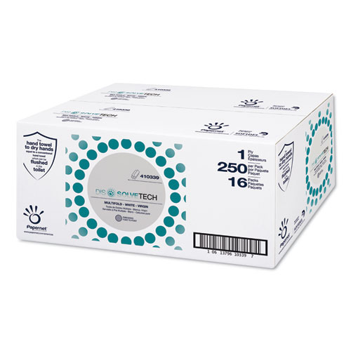 Papernet® DissolveTech Paper Towel, Multifold, 9.5 x 9.25, White, 250/Pack, 16 Packs/Carton