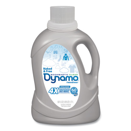 Dynamo® Laundry Detergent Liquid 4X, Naked and Free, Unscented, 60 Loads, 60 oz Bottle, 6/Carton