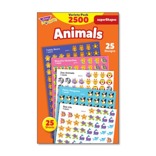 Trend® Superspots And Supershapes Sticker Packs, Animal Antics, Assorted Colors, 2,500 Stickers