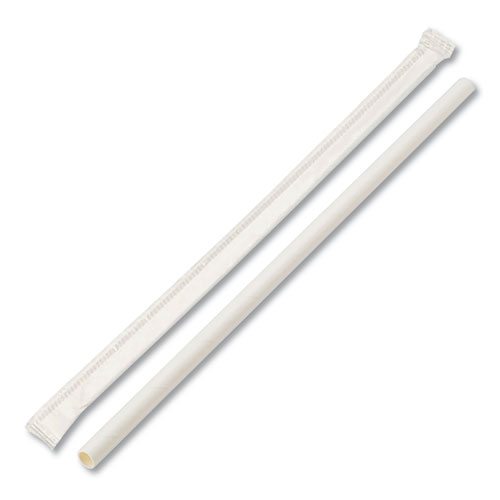 INDIVIDUALLY WRAPPED PAPER STRAWS, 7 3/4" X 1/4", WHITE, 3200/CARTON